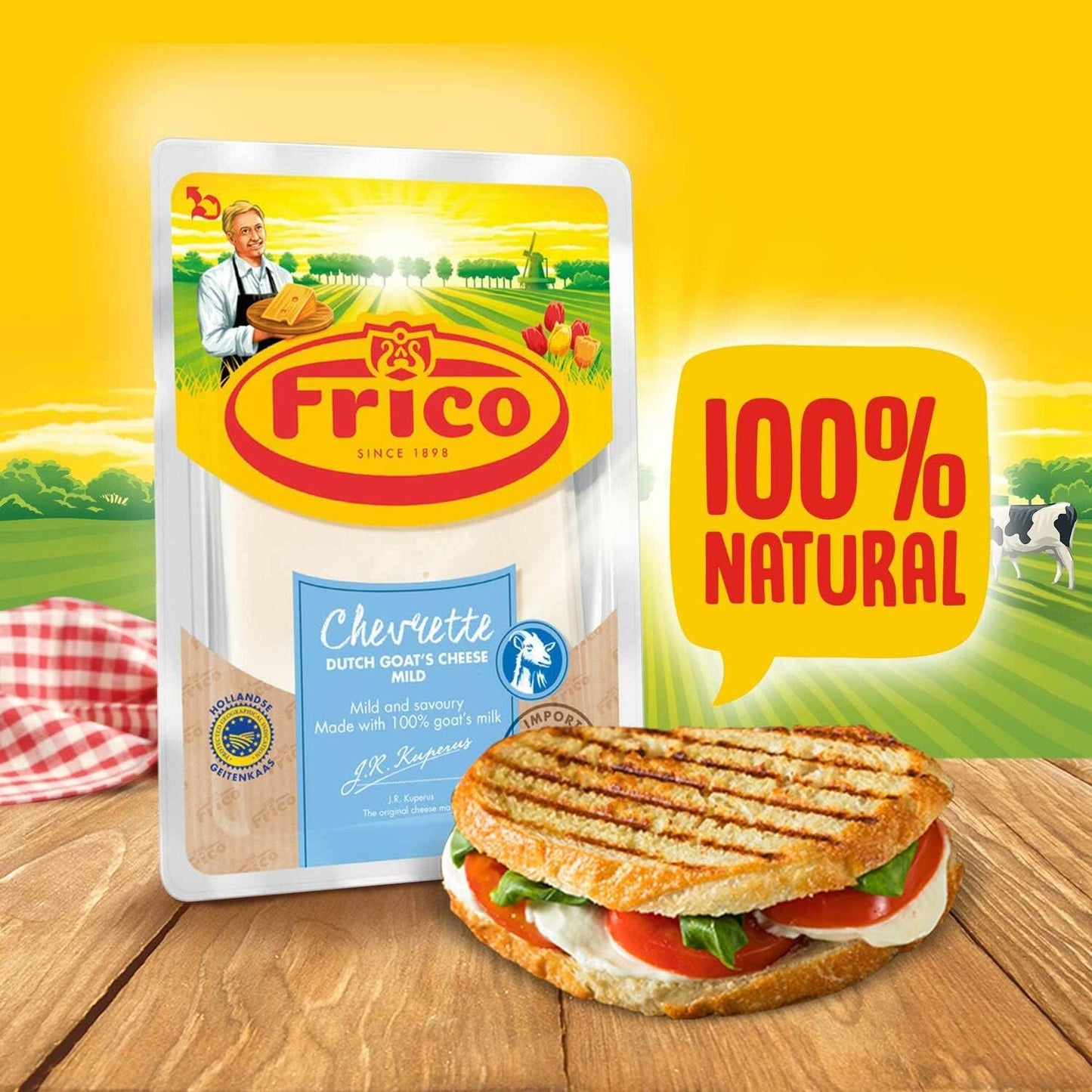 Frico Chevrette Dutch Goat’s Cheese Slices – Mild & Savoury, 100% Goat’s Milk, Imported from Holland 150gm
