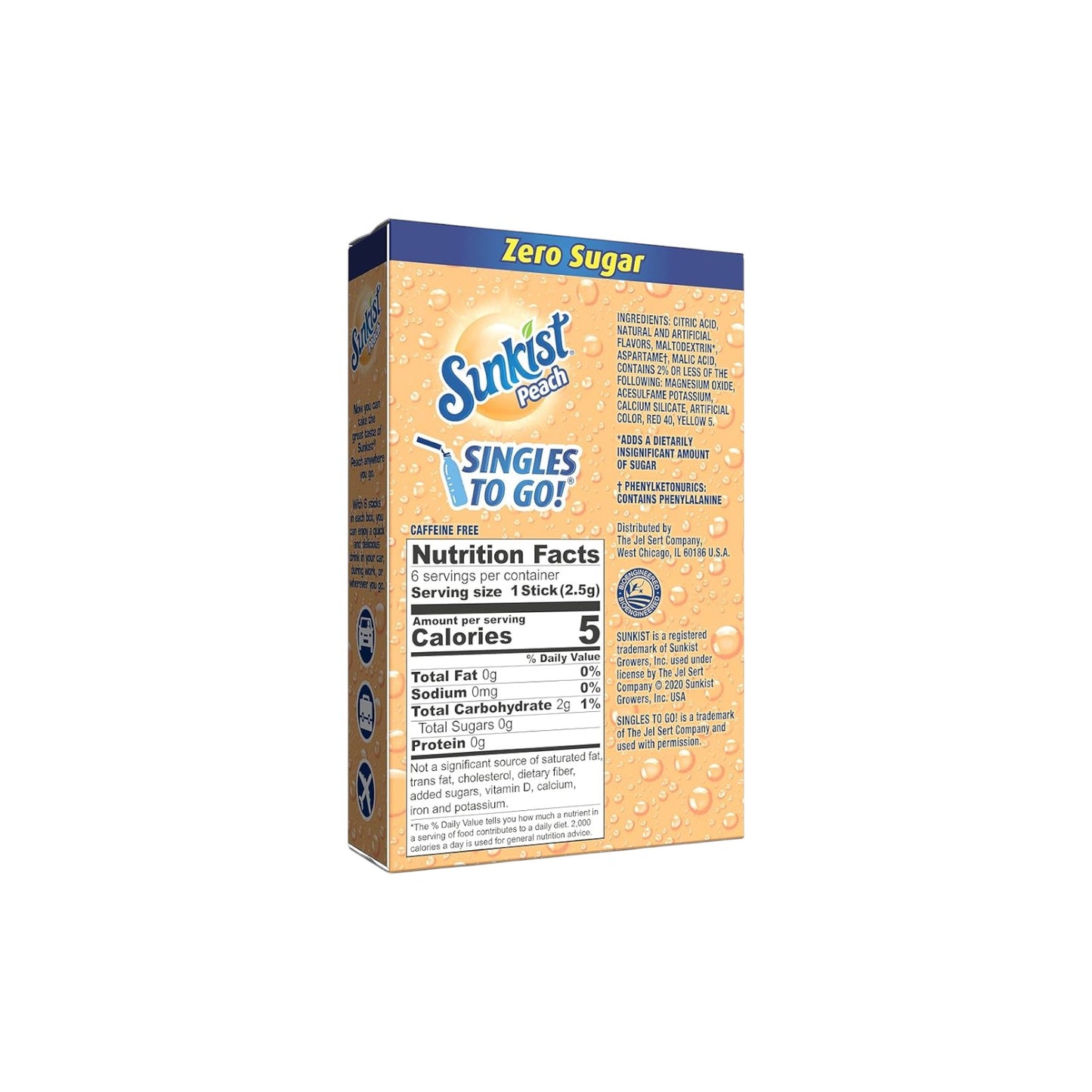 Sunkist Peach Flavored (zero sugar) Drink Mix.(6 singles)