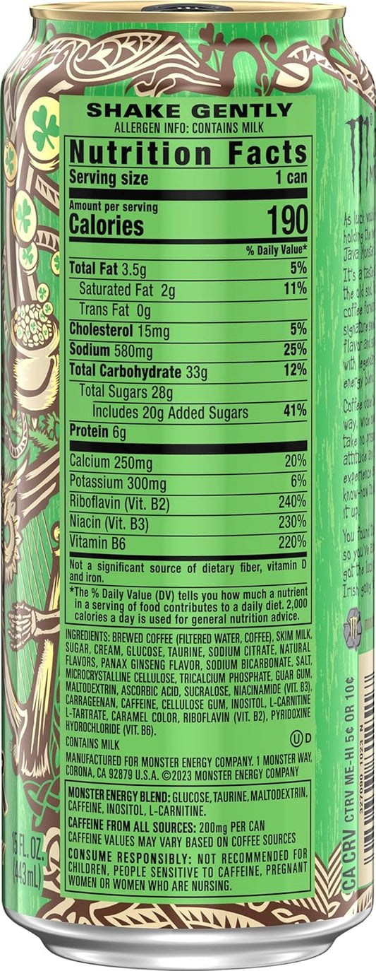 Monster Java Irish Crème – Premium Coffee + Energy Drink, 15oz Can | Smooth Irish Cream Flavor with 200mg Caffeine & B-Vitamins
