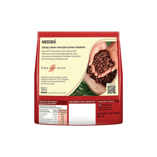 NESCAFE 3 in 1 Original Instant Coffee (Aromatic & Balanced) 25 Sticks.