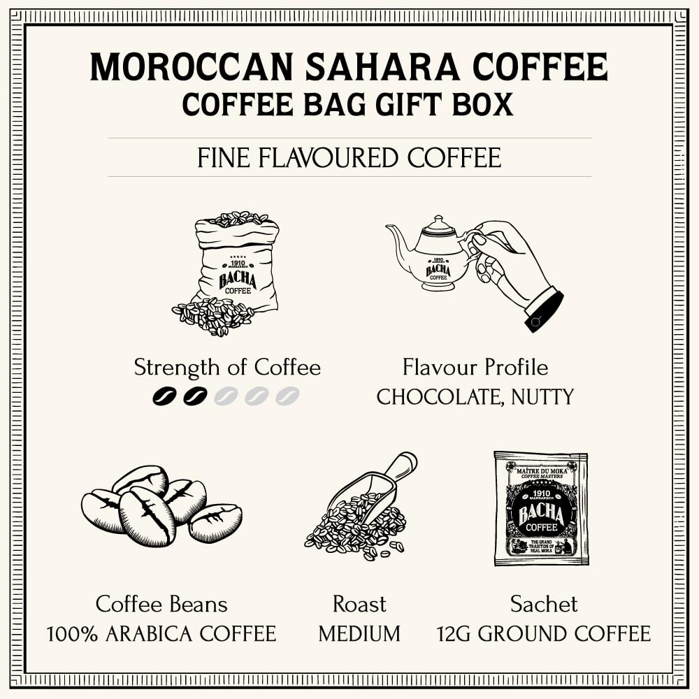 Bacha Coffee Moroccan Sahara – 100% Arabica Drip Coffee Bags Giftbox (12 Bags, 144g