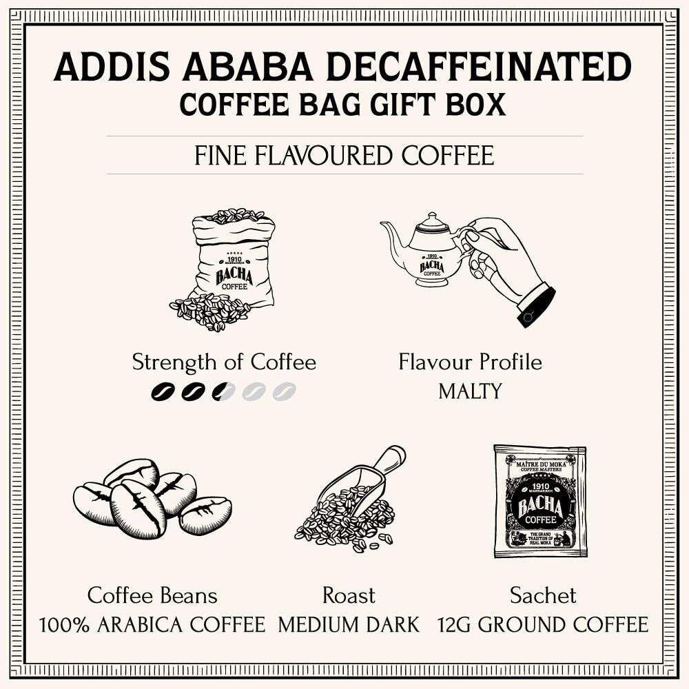 Bacha Coffee Addis Ababa Decaffeinated 100% Arabica – 12g x 12 Sachets