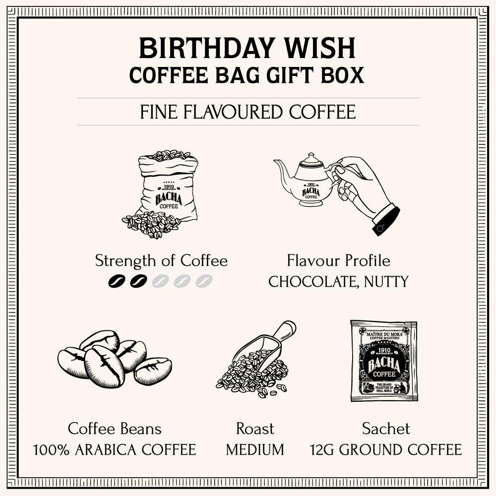 Bacha Coffee Birthday Wish – Fine Flavoured Arabica Coffee Bags (12 Sachets, 144g) 🎉☕ | Chocolate & Butterscotch Infused | Gourmet Gifting