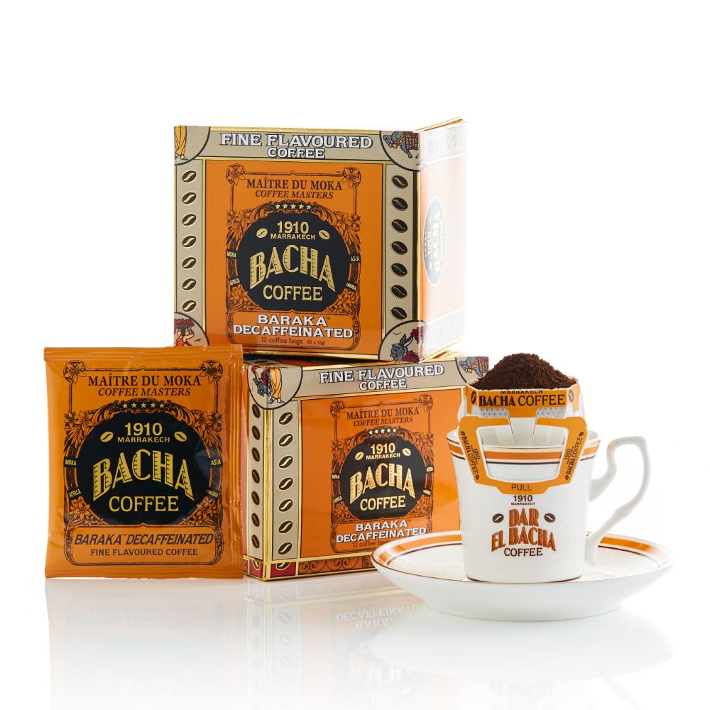 Bacha Coffee Baraka Decaffeinated – Fine Flavoured Arabica with Dark Chocolate & Orange Notes | 12 Coffee Bags