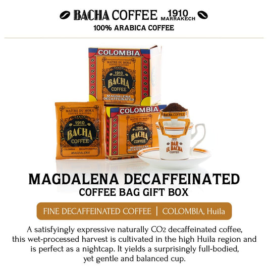 Bacha Magdalena Decaf Colombian Coffee – 12 Luxury Arabica Bags, Rich & Smooth Flavour, 144g Gift Box