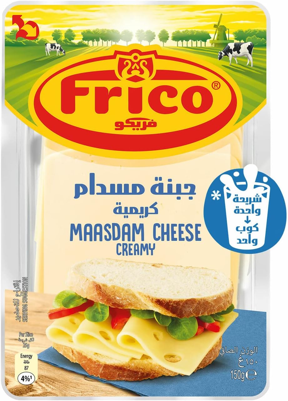 Frico Maasdam Creamy Cheese Slices – 100% Natural Dutch Cheese, Perfect for Sandwiches & Melting 150gm