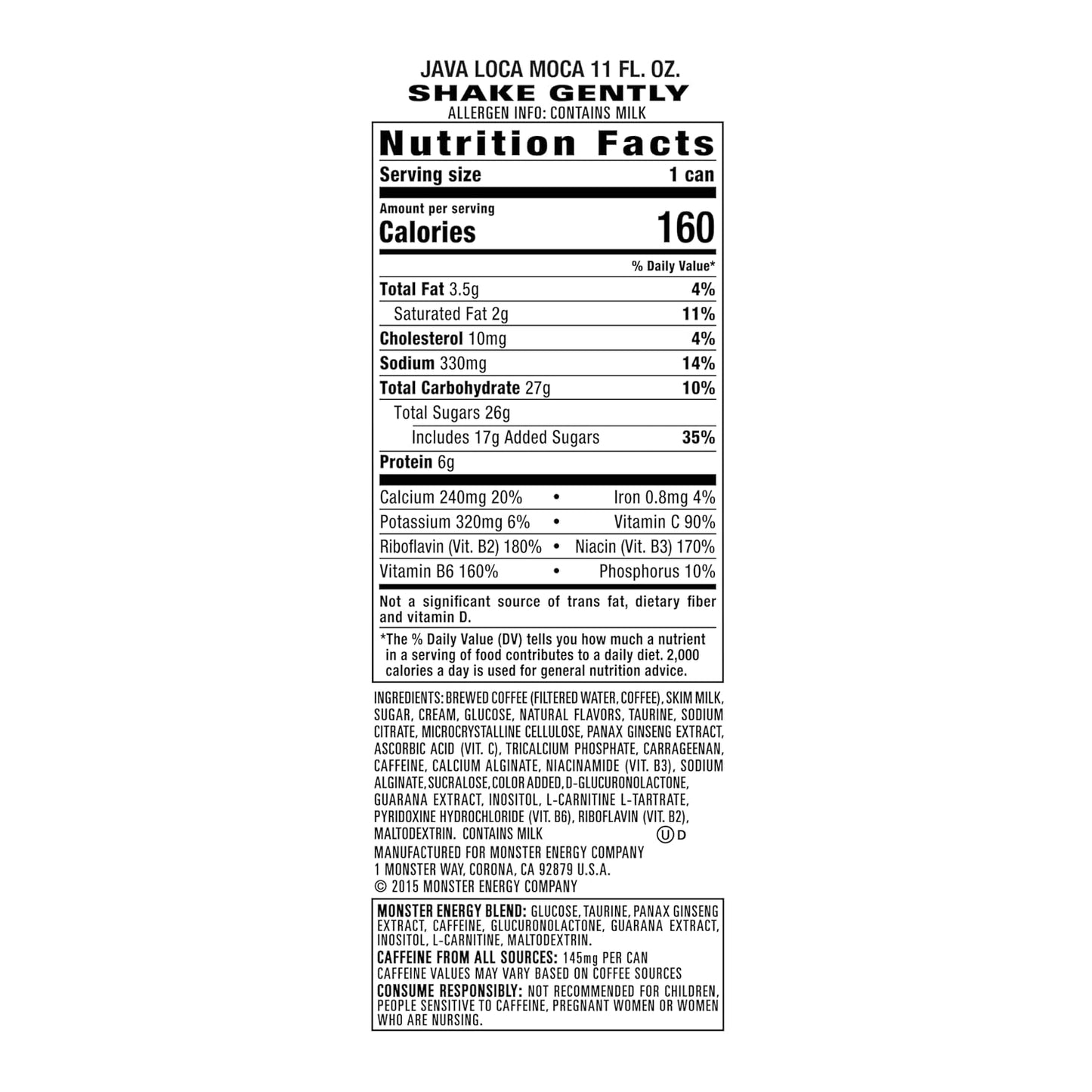 Java Monster Loca Moca – Coffee + Energy Drink | 220 Calories | 200mg Caffeine | 15oz Can | Monster Energy Blend with Premium Brewed Coffee