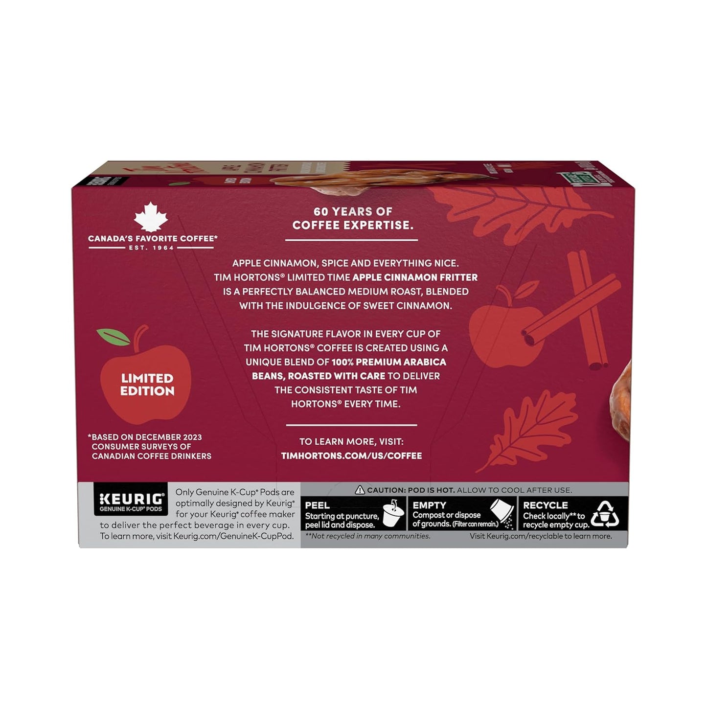 Tim Hortons Apple Cinnamon Fritter Flavoured Coffee Pods 12ct K-CUPs