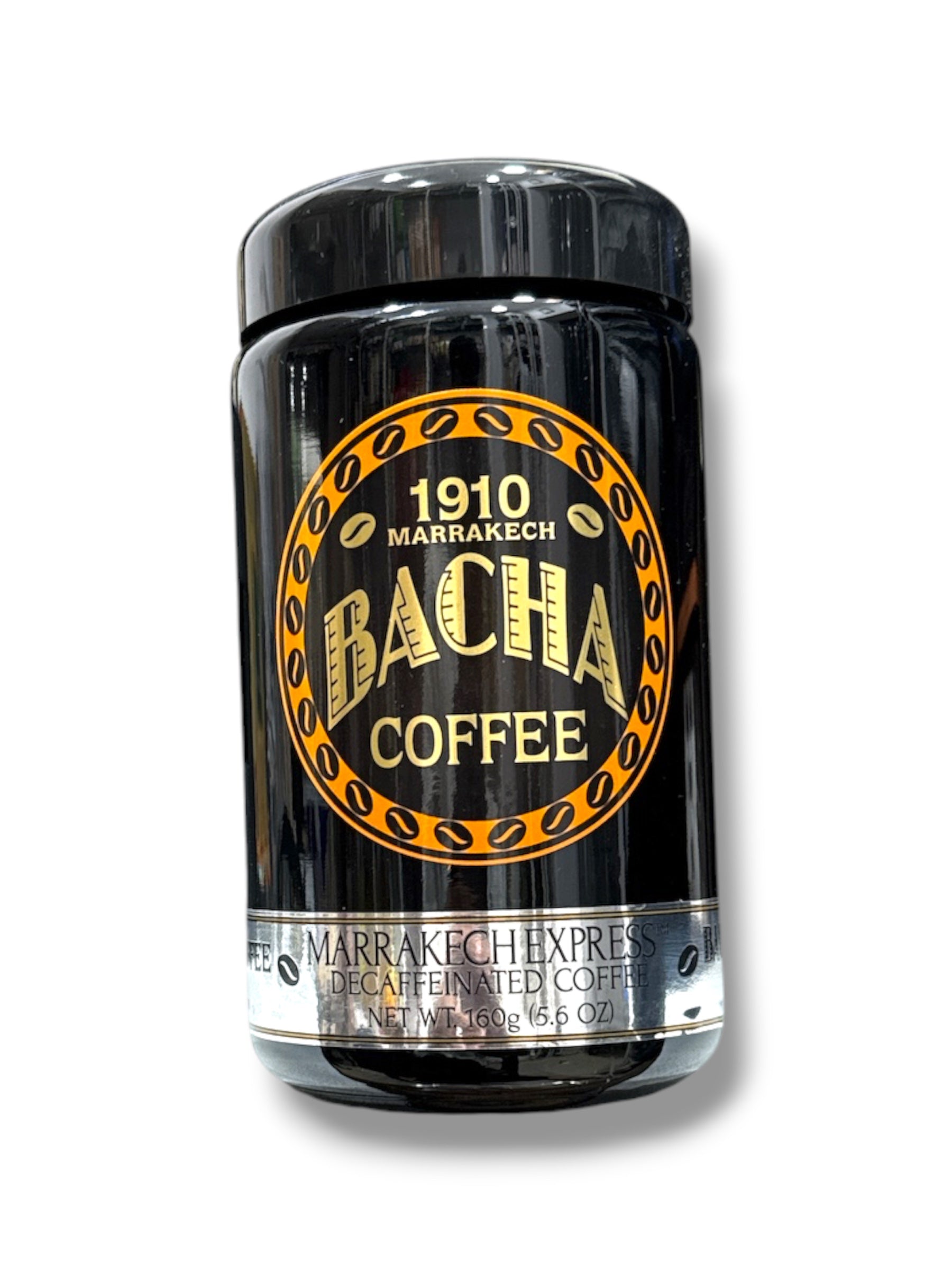 Bacha Coffee Marrakech Express decaffeinated coffee jar 160g with wax seal and ribbon