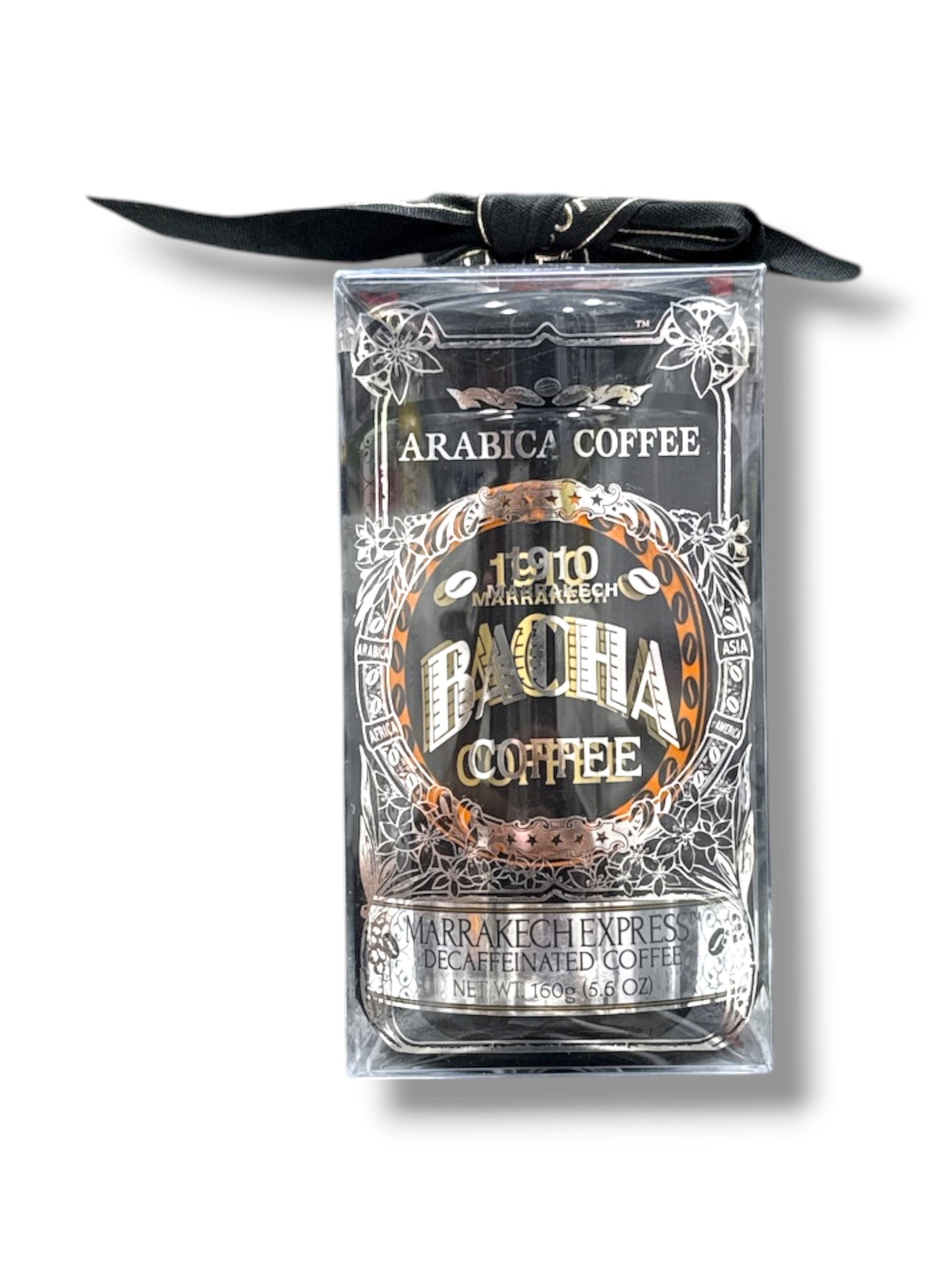 Bacha Coffee Marrakech Express decaffeinated coffee jar 160g with wax seal and ribbon.