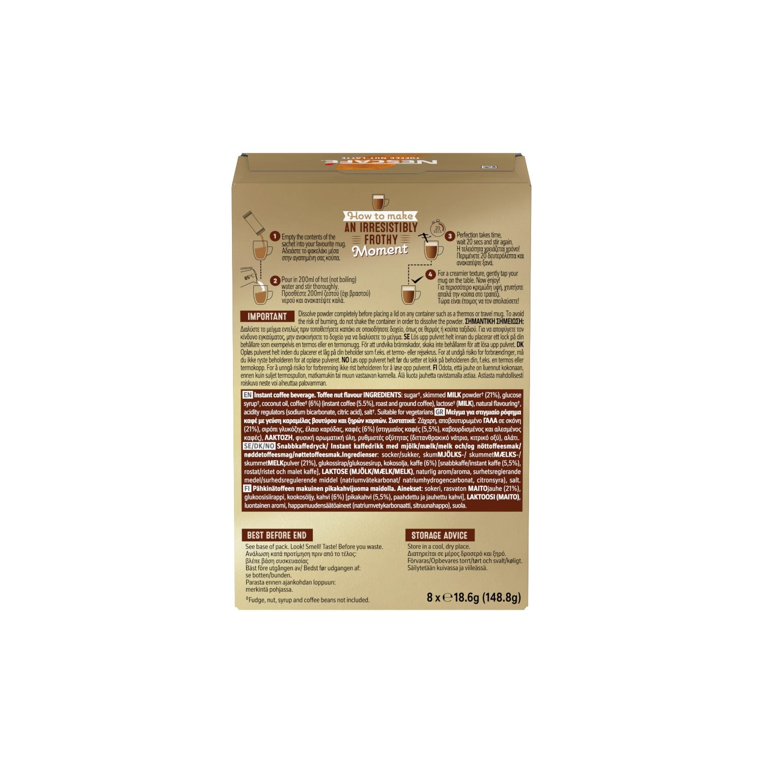 NESCAFE Toffee Nut Latte (8 x 18.6g ) Sachets