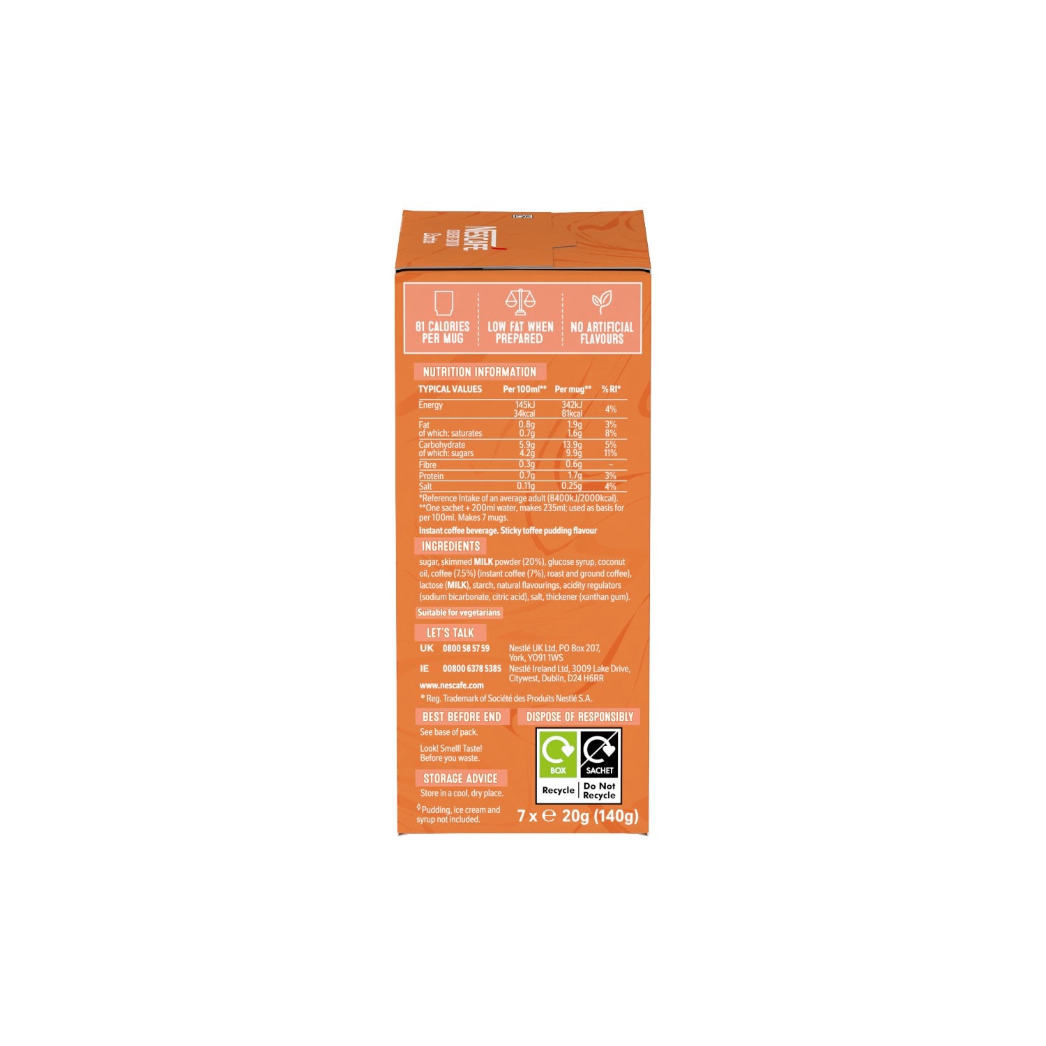 NESCAFE Sticky Toffee Pudding Latte (7 x 20g ) Sachets.