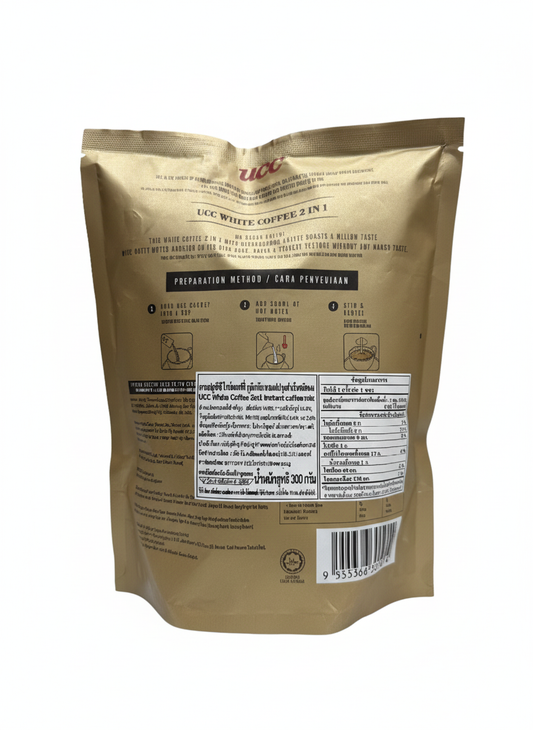 UCC White Coffee 2‑in‑1 Instant Premix Coffee – Mellow & Balanced, No Sugar Added, 12 Sticks (300 g)