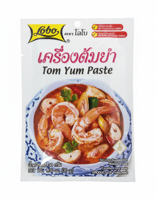 Lobo Tom Yum Paste 30 g – Thai Hot & Sour Shrimp Soup Seasoning (No Preservatives, No Artificial Colours)