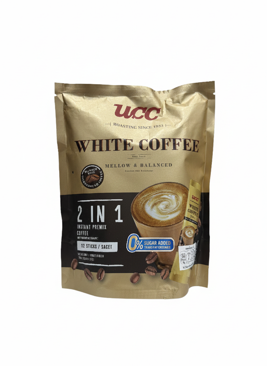 UCC White Coffee 2‑in‑1 Instant Premix Coffee – Mellow & Balanced, No Sugar Added, 12 Sticks (300 g)
