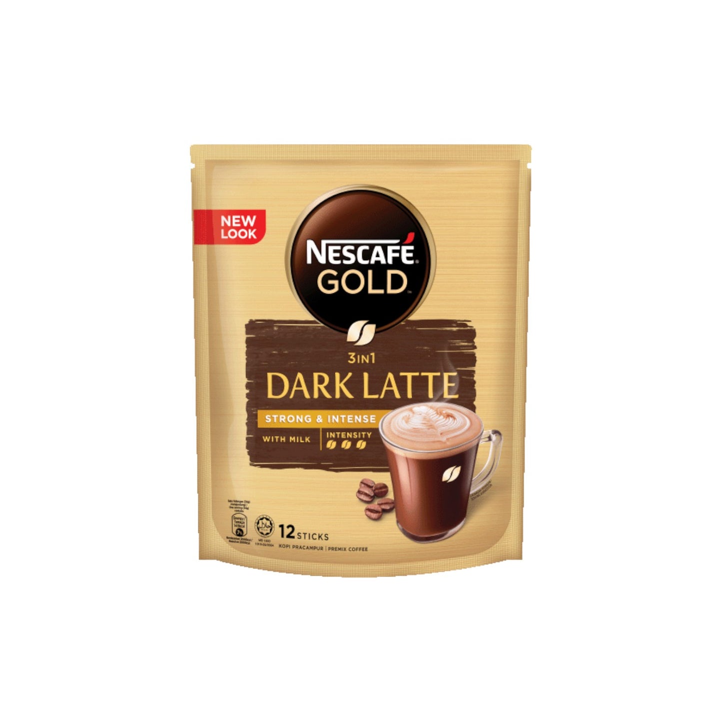 NESCAFE Gold 3 in 1 Dark Latte Instant Coffee (Strong & Intense) 12 Sticks