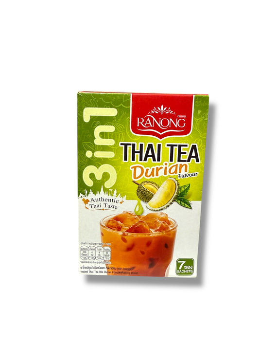 Ranong 3-in-1 Thai Tea Durian Flavour – Instant Thai Milk Tea Mix, Hot or Iced, Authentic Thai Taste, 7 Sachets x 20g