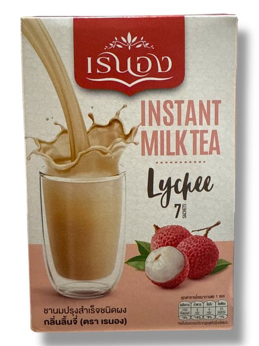 Ranong Instant Milk Tea Lychee Flavour – Thai Milk Tea Mix, Hot or Iced, Authentic Thai Taste, 7 Sachets x 20g