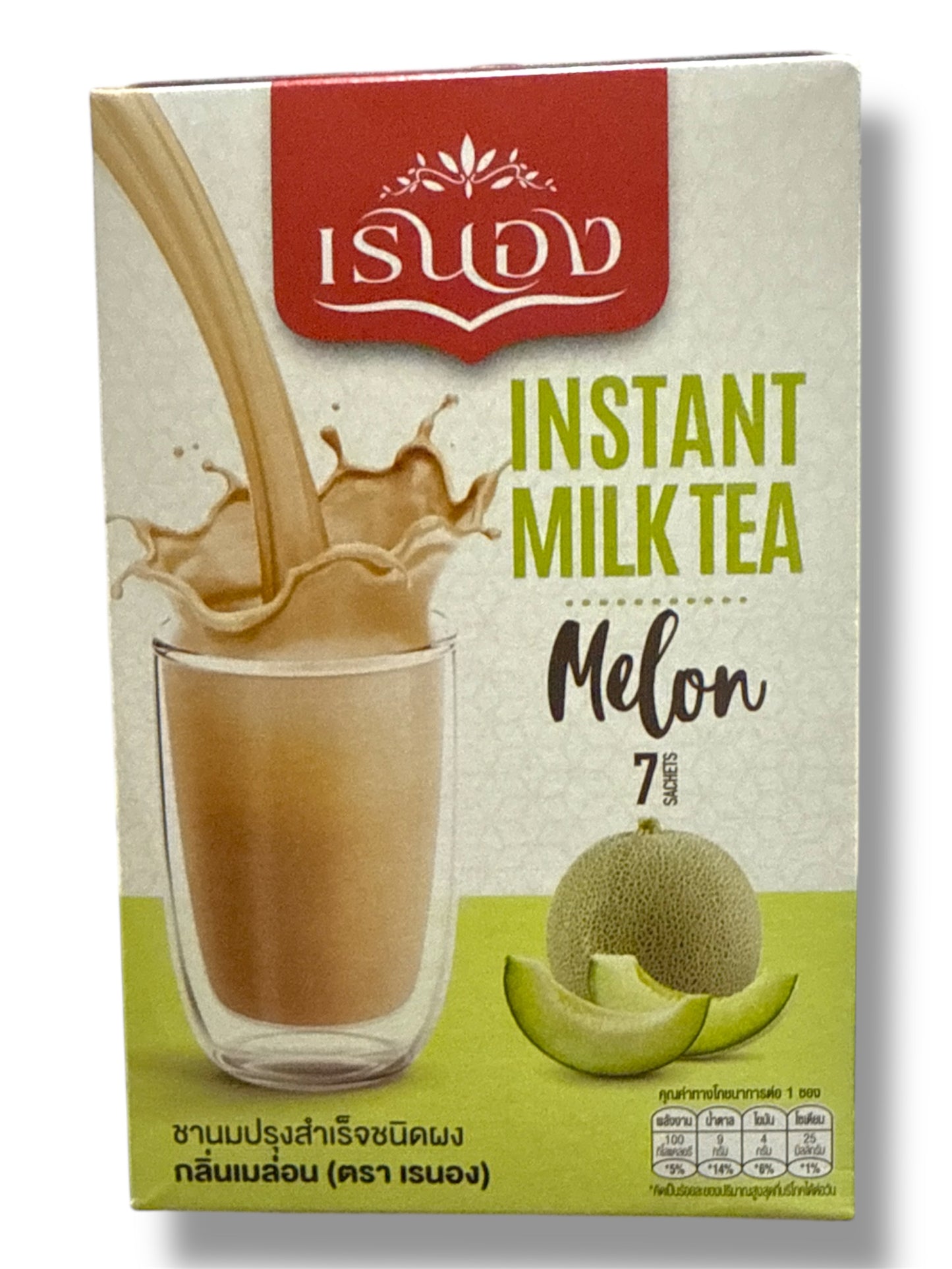 Ranong Instant Milk Tea Melon Flavour – Thai Milk Tea Mix, Hot or Iced, Authentic Thai Taste, 7 Sachets x 20g