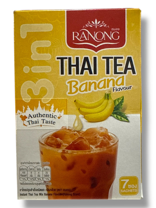 Ranong 3-in-1 Thai Tea Banana Flavour – Instant Thai Milk Tea Mix, Iced/Hot, Authentic Thai Taste, 7 Sachets x 20g