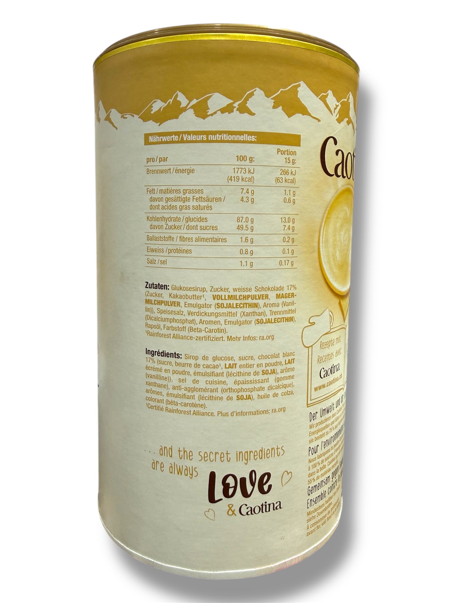 Caotina Blanc Swiss White Chocolate Drink Powder – Premium Creamy Hot & Cold Beverage (500g)