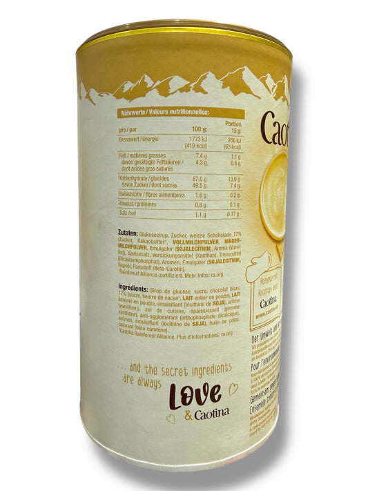 Caotina Blanc Swiss White Chocolate Drink Powder – Premium Creamy Hot & Cold Beverage (500g)