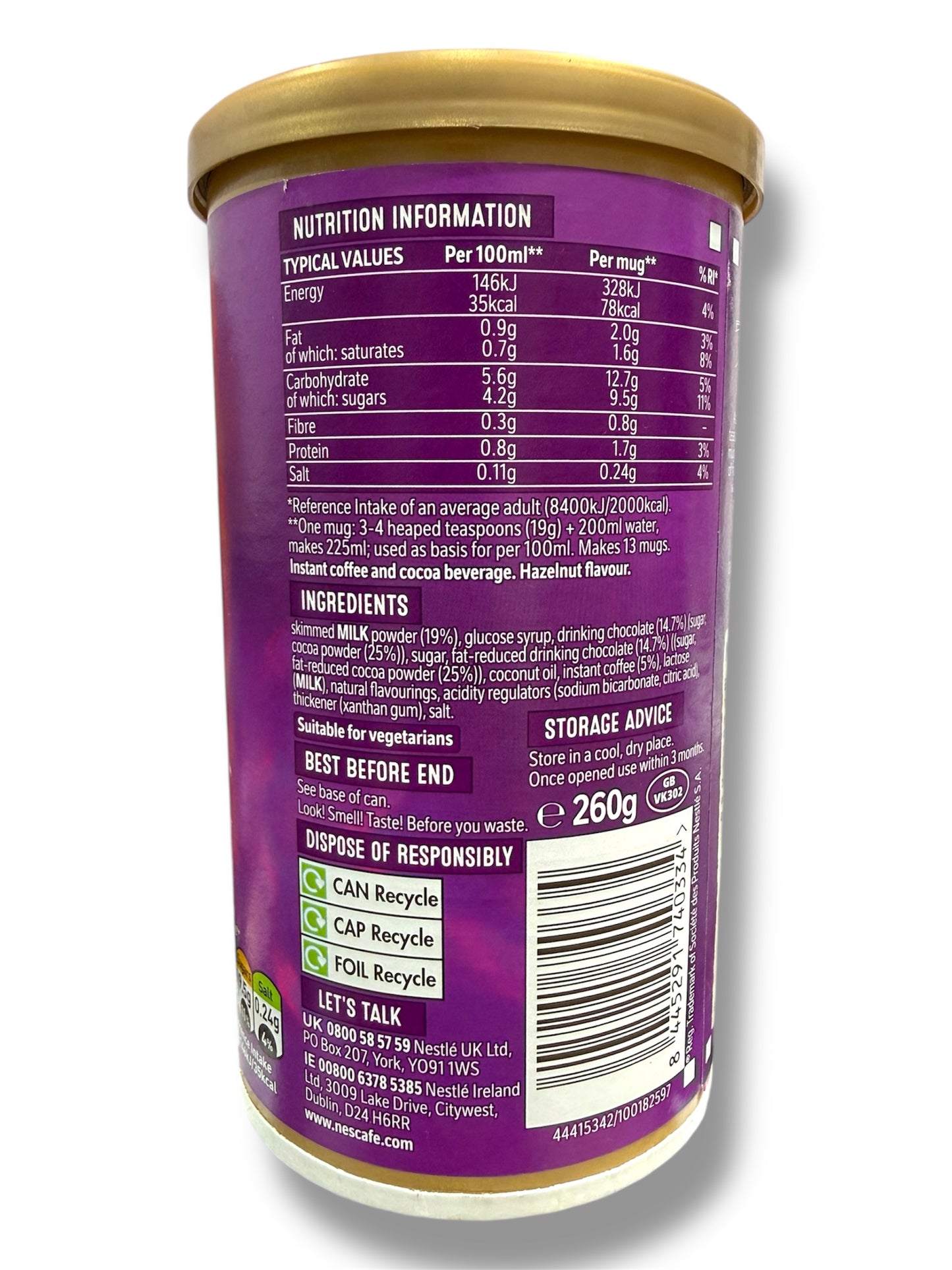 Nescafé Green Triangle Mocha Flavour Coffee – Inspired by Quality Street, Rich Chocolate & Smooth Hazelnut Blend, 260g