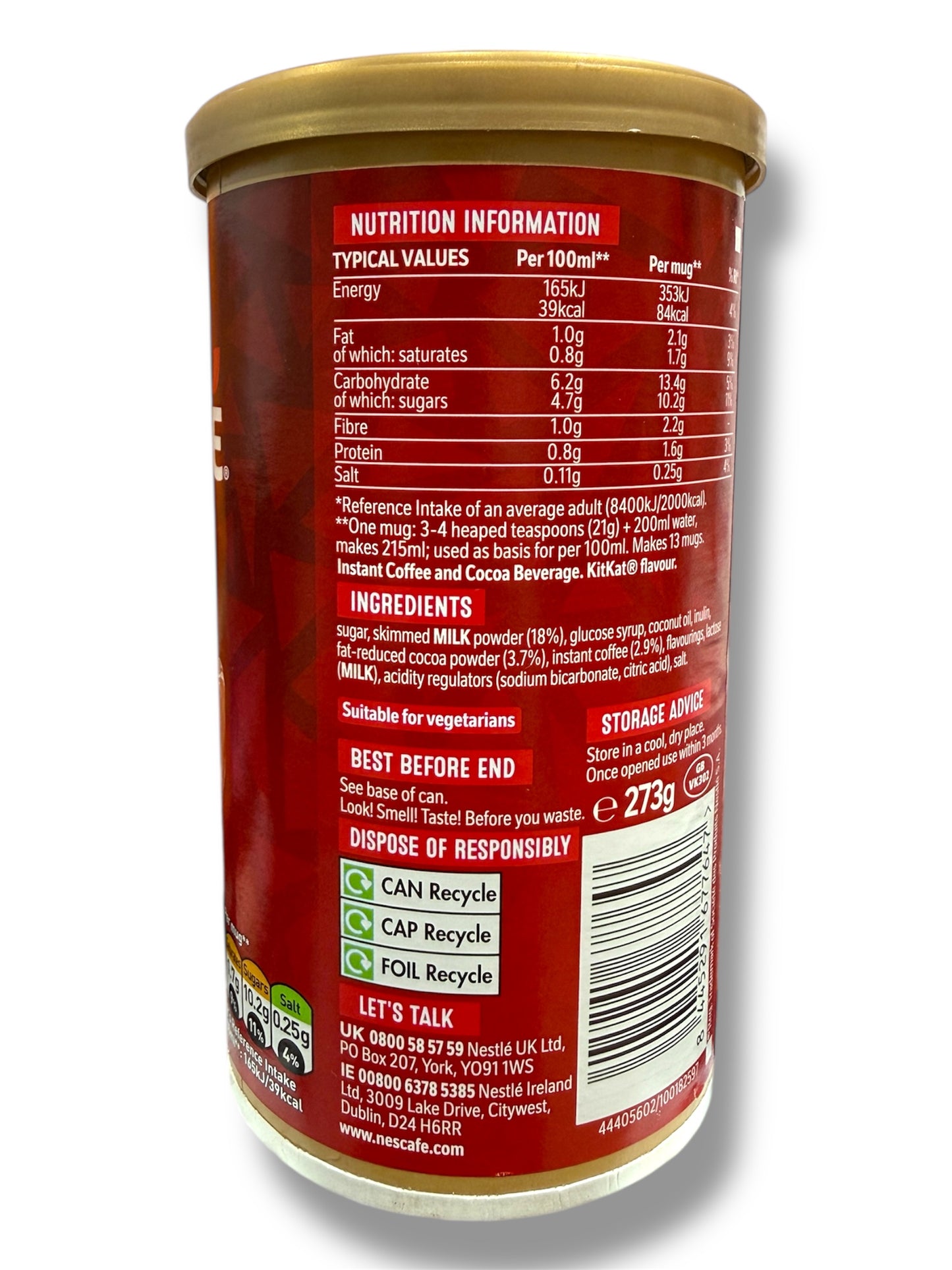 Nescafé KitKat Latte Flavour Creamy Instant Coffee Drink with Chocolate Wafer Taste | 273g