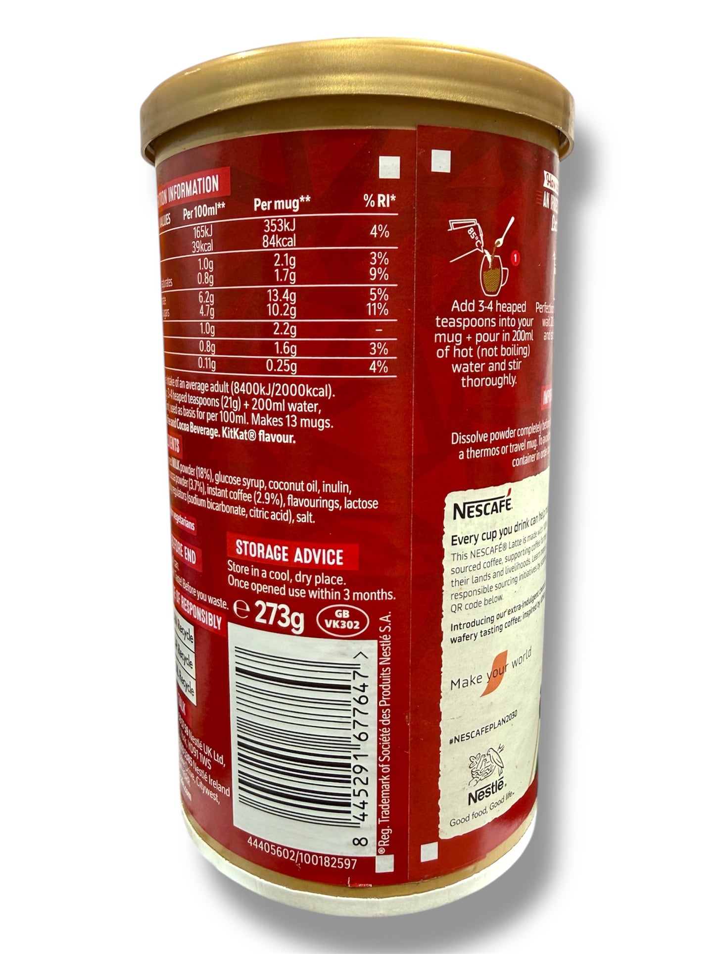 Nescafé KitKat Latte Flavour Creamy Instant Coffee Drink with Chocolate Wafer Taste | 273g