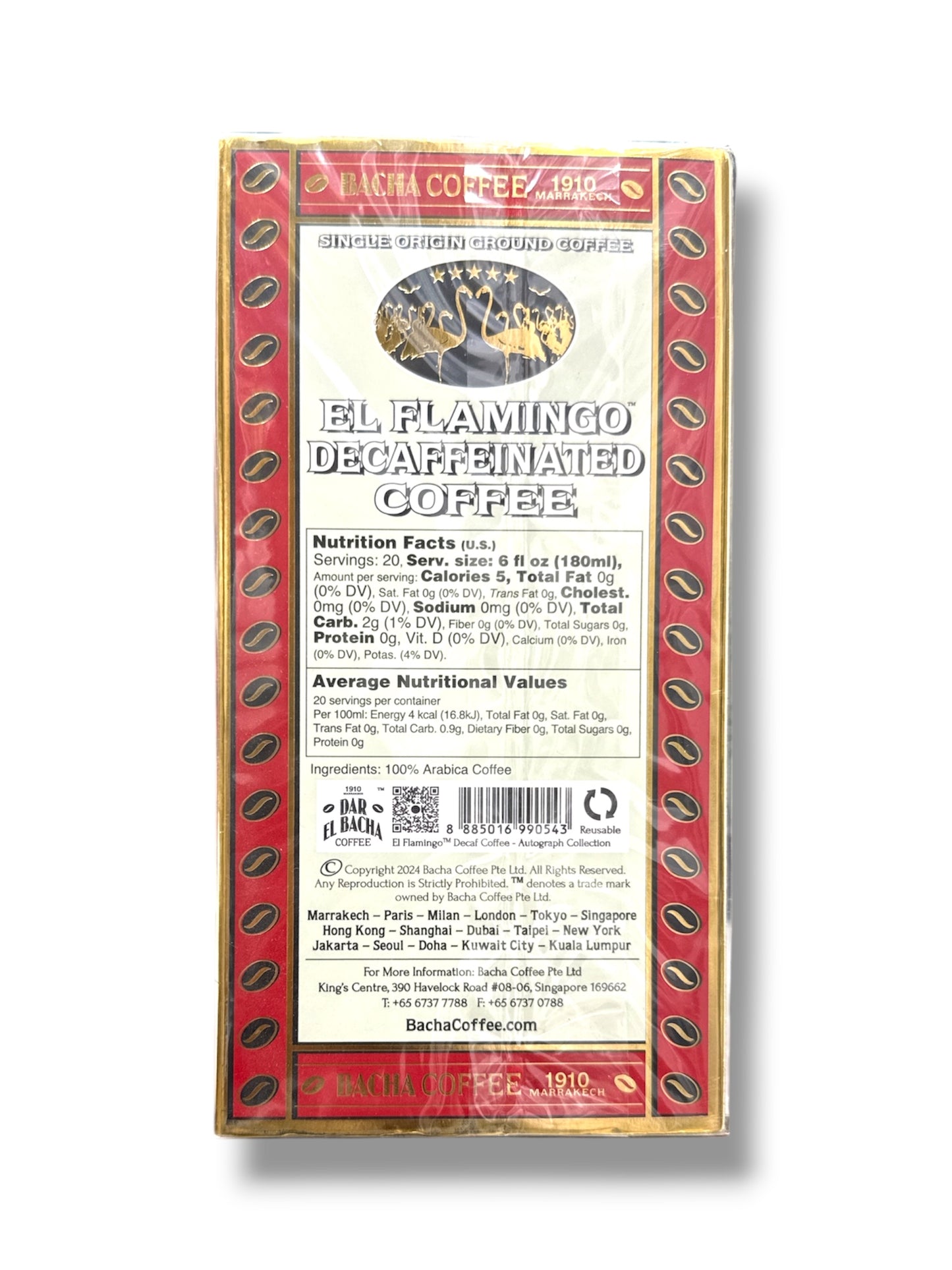 Bacha Coffee El Flamingo Decaffeinated – Single Origin Arabica Ground Coffee, 250g | Luxury Decaf Coffee