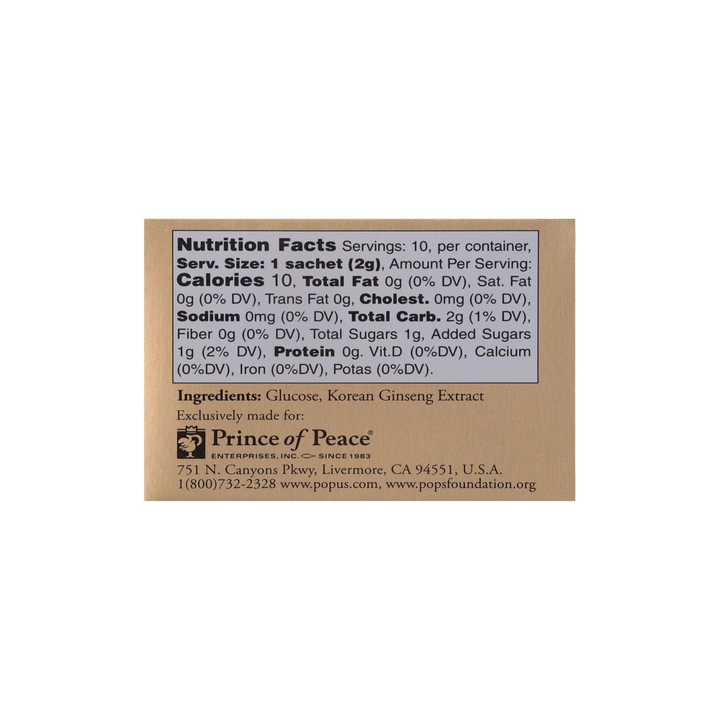 Prince of Peace Instant Korean Ginseng Tea (100 Sachet) 200g 