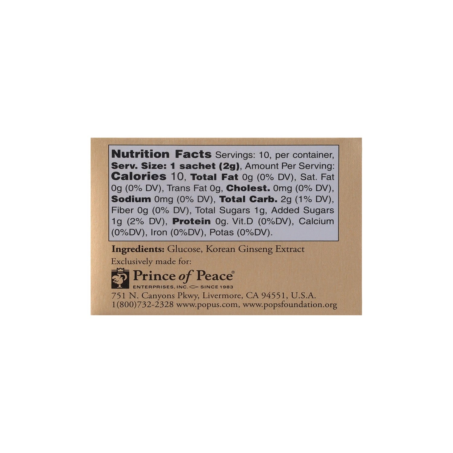 Prince of Peace Instant Korean Ginseng Tea (100 Sachet) 200g 